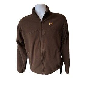 Under Armour Jacket Men's Medium Full Zip Ribbed Fleece Brown 3 Zipper Pockets